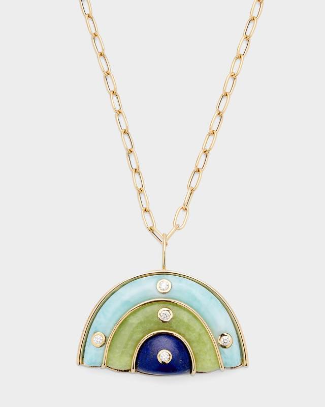 Medium Marianne Necklace in Larimar, Brazilian Opal and Lapis